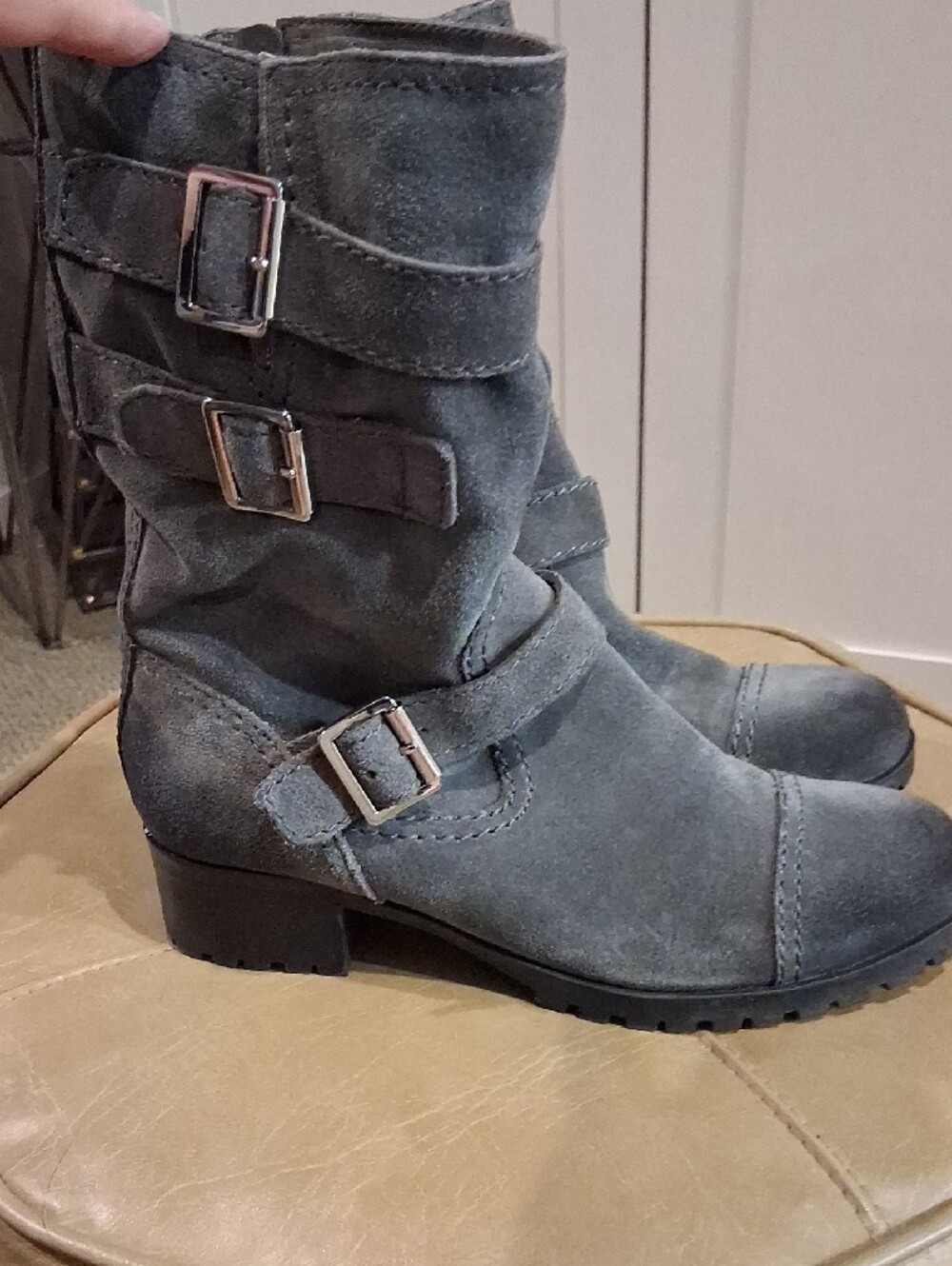 Marc Fisher Gray Suede Buckle Mid-Calf Boots - Picture 3 of 10